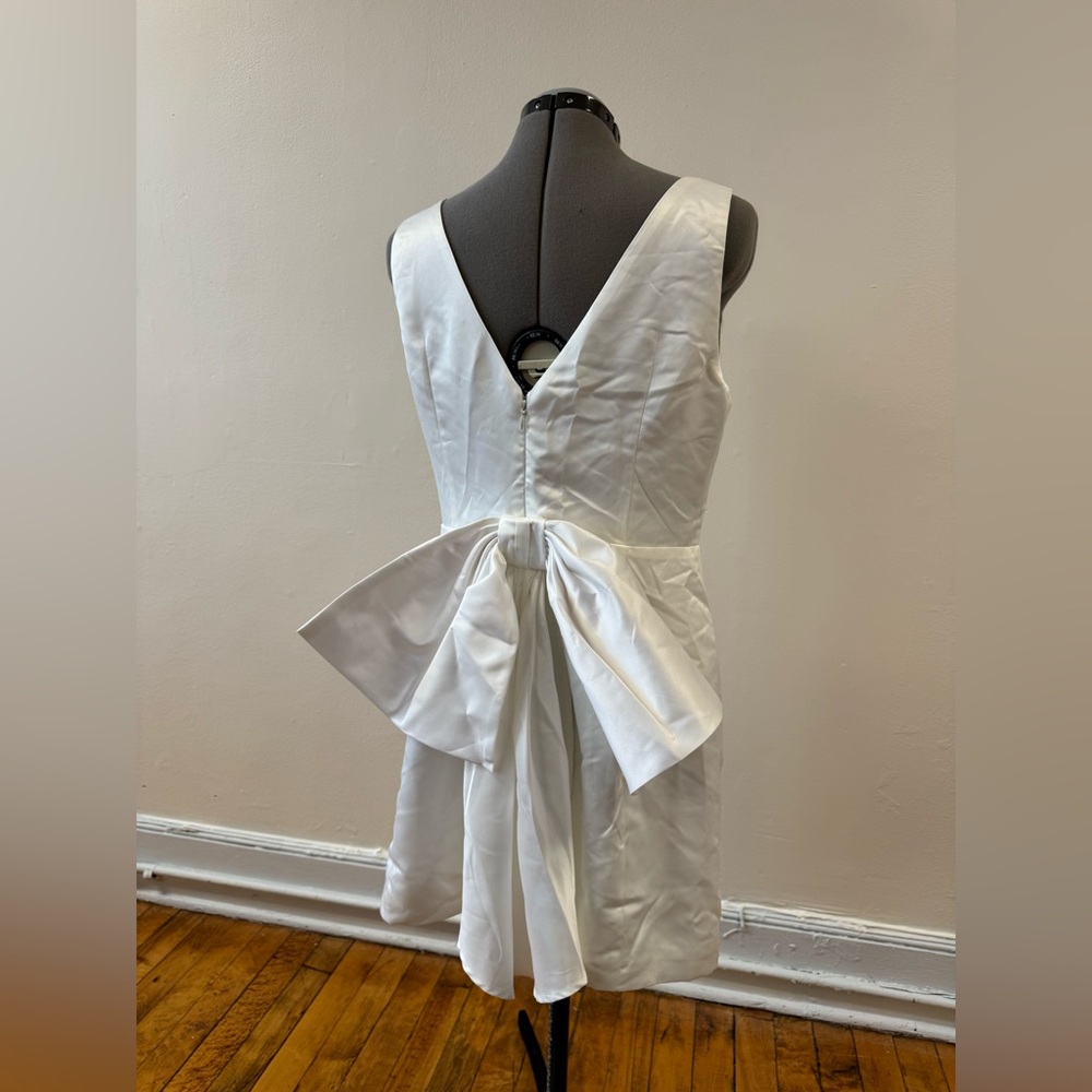 Charming Celebration White Taffeta Bow Mini Dress - Picture 7 of 8